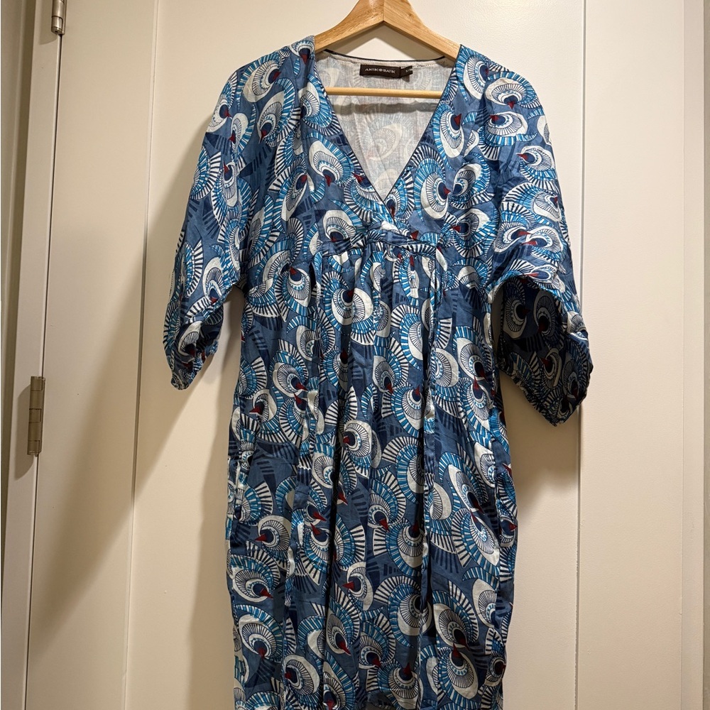 Antik Batik Blue Patterned V-Neck summer beach caftan dress / bohemian cover up